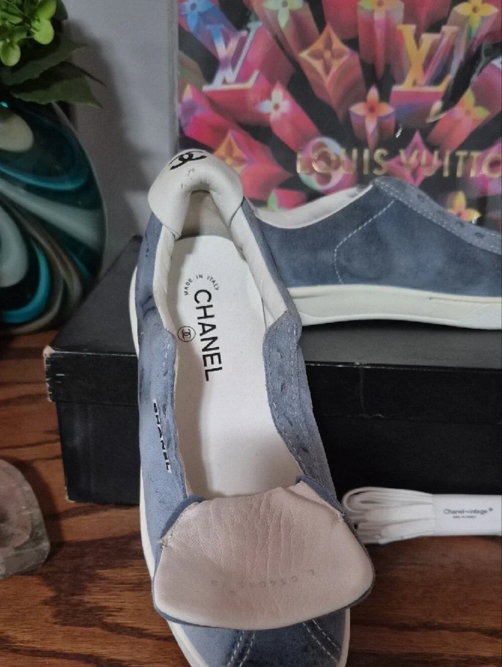 Chanel Women's Suede Low-Top Sneakers in Slate Blue